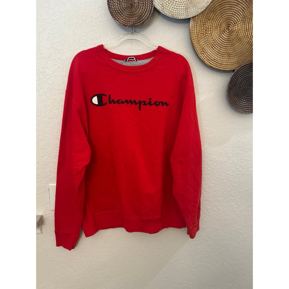 CHAMPION‎ MEN'S SWEATSHIRT POWERBLEND FLEECE MIDWEIGHT CREWNECK SCARLET RED - XL - Picture 2 of 4
